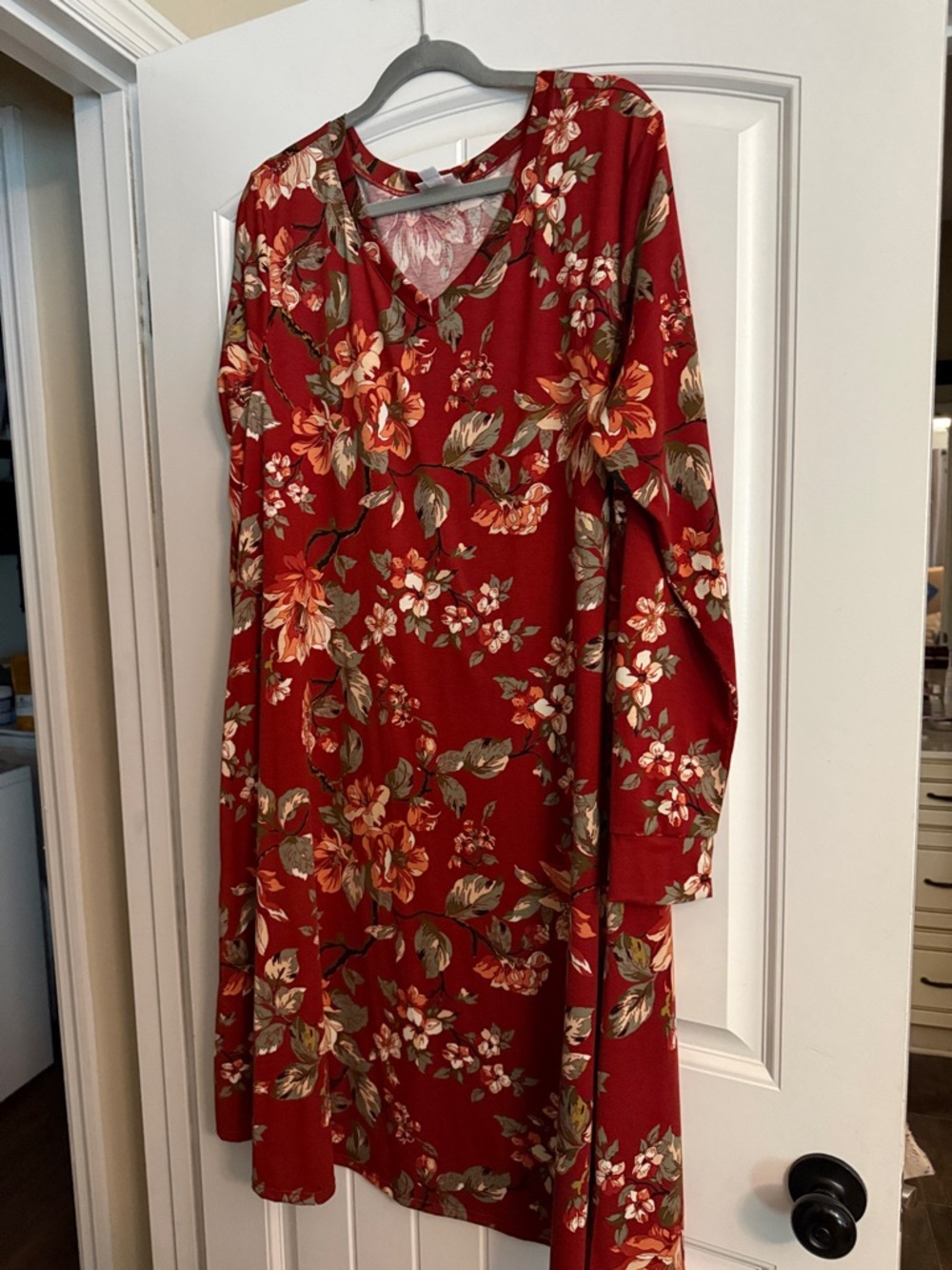 Emily Red Floral V-Neck Long Sleeve Dress